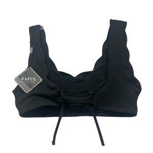 ZAFUL black scallop trim and lace up bikini top size S